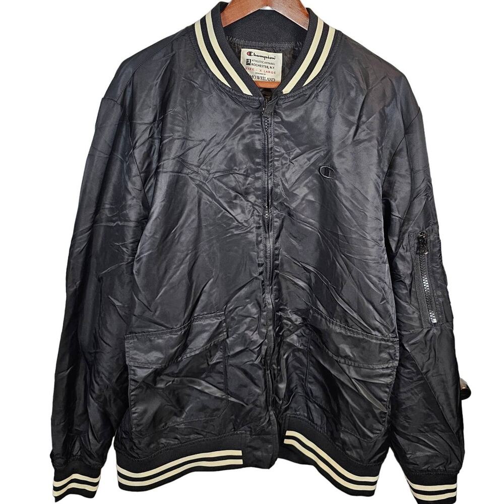 Vintage Champion Timo Weiland Satin Black Bomber Varsity Jacket Mens Size XL EUC